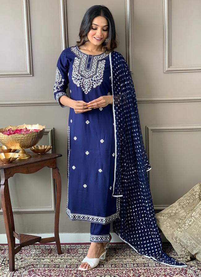 Rayon Navy Blue Festival Wear Embroidery Work Readymade Salwar Suit